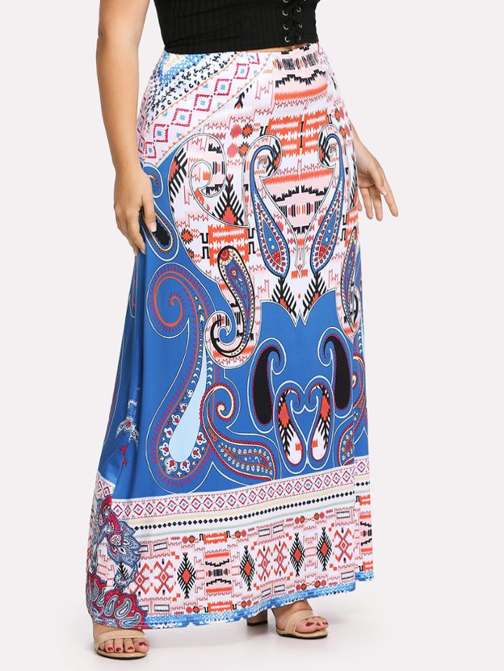 Romwe Paisley Print Skirt