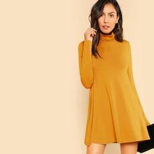 Romwe High Neck Solid Flowy Dress