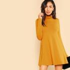 Romwe High Neck Solid Flowy Dress