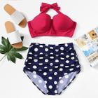 Romwe Plus Polka Dot Ruched Bikini Set