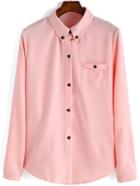 Romwe Lapel Button-down Pocket Pink Blouse