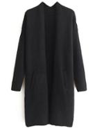 Romwe Black Ribbed Trim Drop Shoulder Long Sweater Coat