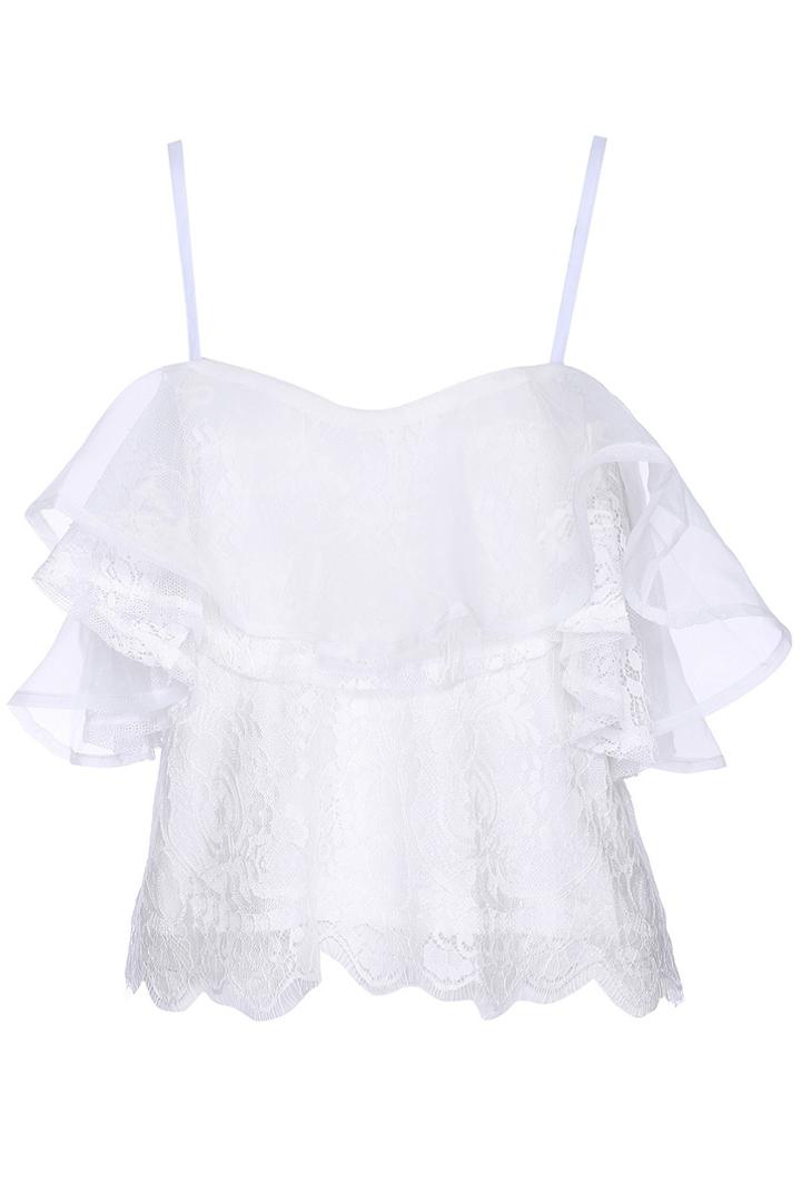 Romwe Romwe Dual-tone Crop White Lace Camisole Vest