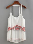 Romwe Layered Embroidery Cami Top - White