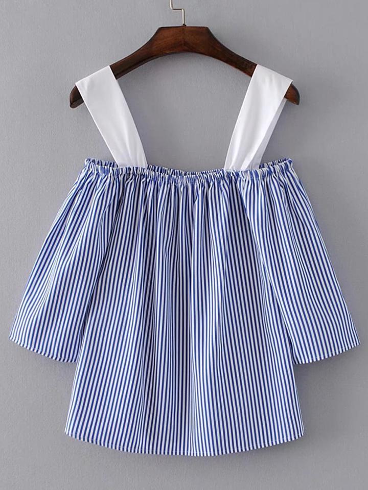 Romwe Contrast Strap Vertical Striped Top