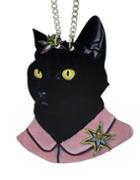 Romwe Latest Design Animal Shaped Vivid Wood Big Black Cat Head Necklace