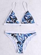 Romwe Leaf Print Triangle Bikini Set