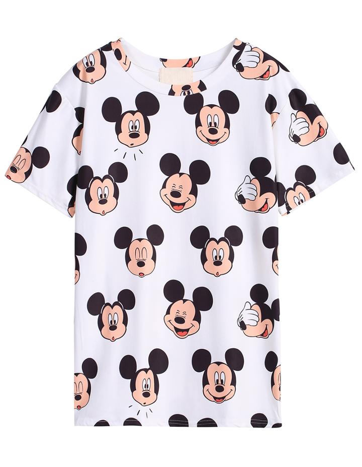 Romwe Mickey Print Slim T-shirt