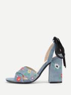 Romwe Flower Embroidery Contrast Bow Design Heeled Sandals