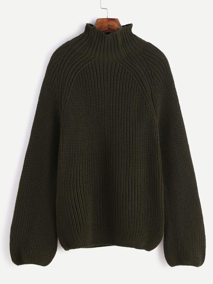 Romwe Dark Green Turtleneck Loose Sweater