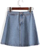 Romwe With Button A-line Denim Skirt