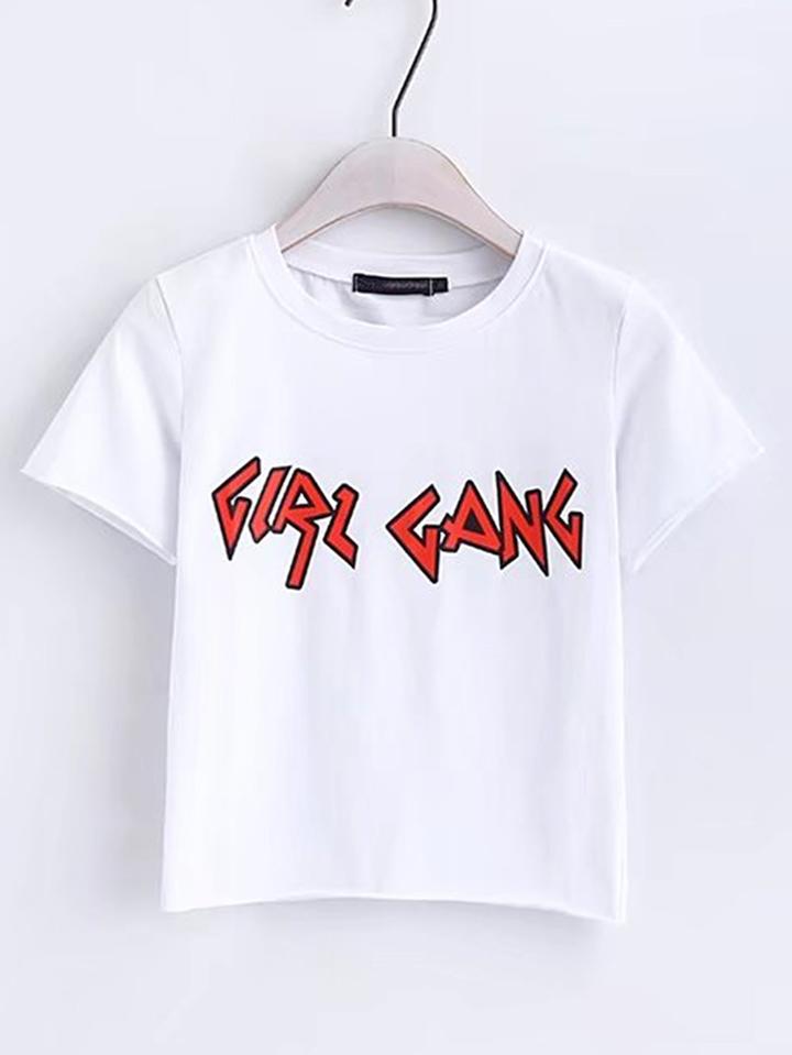 Romwe Letter Print Short Sleeve Tee