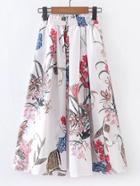 Romwe Elastic Waist Floral A Line Skirt