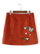 Romwe Butterfly Embroidery Corduroy Skirt