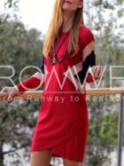 Romwe Red Color Block Crew Neck Dress