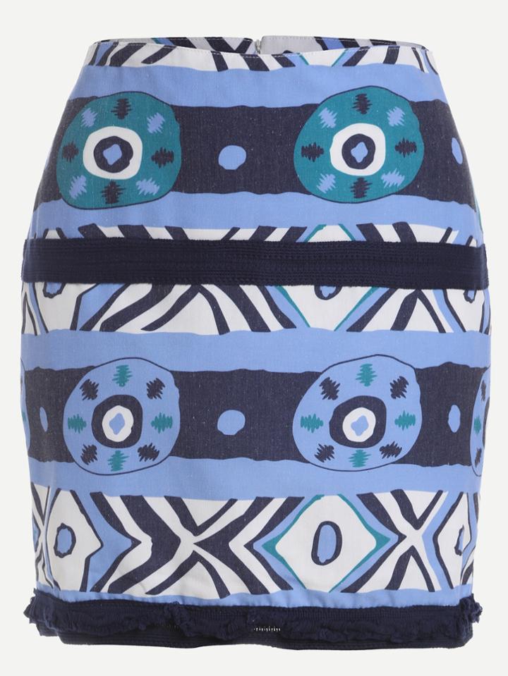 Romwe Graphic Print Woven Tape Bodycon Skirt