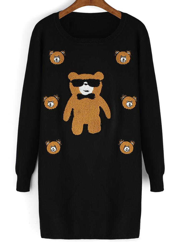 Romwe Round Neck Bear Pattern Sweater