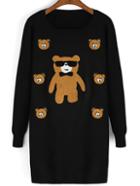 Romwe Round Neck Bear Pattern Sweater