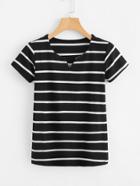 Romwe V Cut Neck Striped Tee