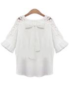 Romwe With Bow Lace Hollow Embroidered White Top