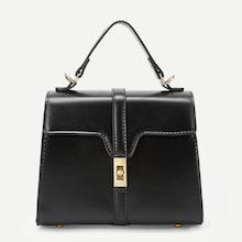 Romwe Plain Twist Lock Satchel Bag