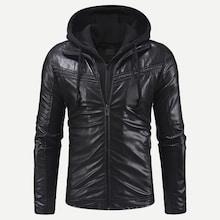 Romwe Men 2 In 1 Drawstring Hooded Pu Jacket