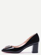 Romwe Black Square Toe Metal Decorated Chunky Pumps