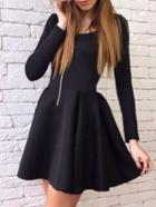 Romwe Long Sleeve Flare Black Dress