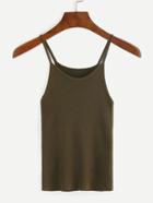 Romwe Ribbed Knit Cami Top - Olive Green