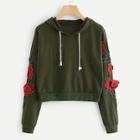 Romwe Floral Embroidered Applique Hoodie