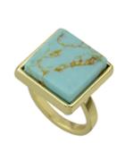 Romwe Gold Plated Square Turquoise Ring