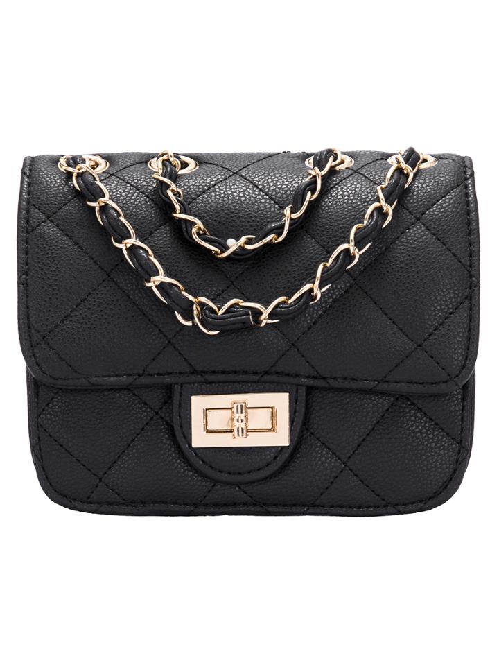 Romwe Black Twist Lock Diamond Pu Bag