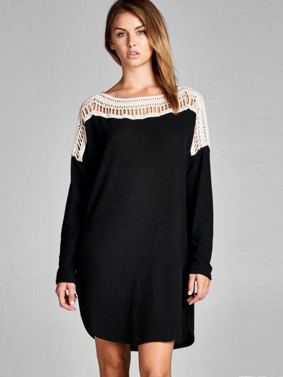 Romwe Black Color Block Hollow Out Dress