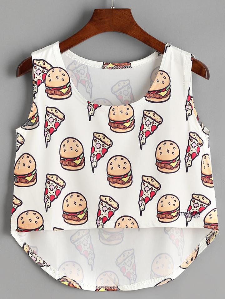 Romwe Hamburg And Ice Cream Print Tank Top