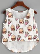 Romwe Hamburg And Ice Cream Print Tank Top