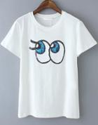 Romwe White Short Sleeve Sequined Eye Pattern T-shirt