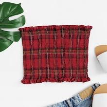 Romwe Frill Trim Plaid Tube Top