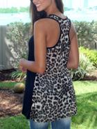 Romwe Leopard Print Back Tank Top - Black