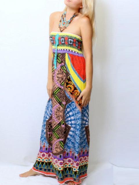 Romwe Straight Across Neck Vintage Print Shift Dress