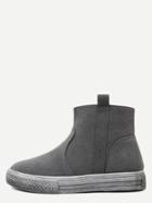 Romwe Grey Nubuck Leather Side Zipper Rubber Sole Short Boots