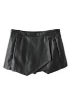 Romwe Asymmetric Pu Black Shorts