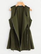 Romwe Drawstring Waist Zipper Up Vest