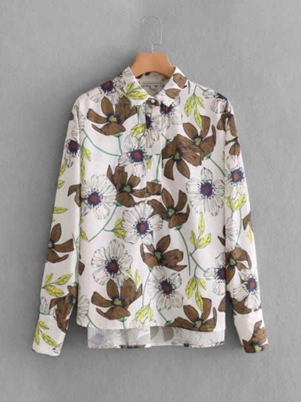 Romwe Botanical Print High Low Shirt