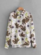 Romwe Botanical Print High Low Shirt