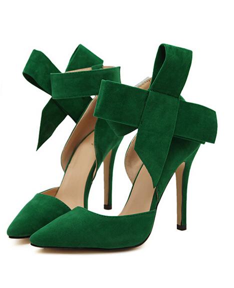 Romwe Green With Bow Slingbacks High Heeled Pumps