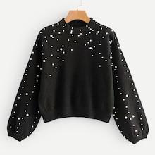 Romwe Pearl Beaded Solid Jumper