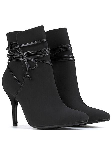 Romwe Black Pointy Strappy Suede Stiletto Boots
