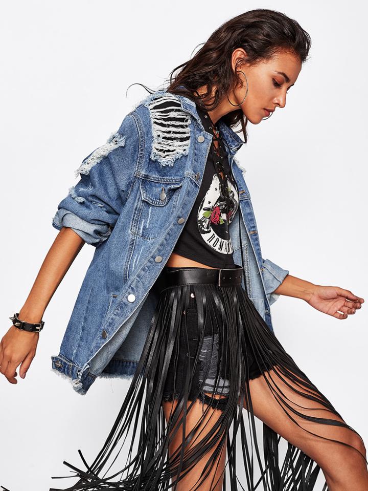 Romwe Destroyed Boyfriend Denim Jacket