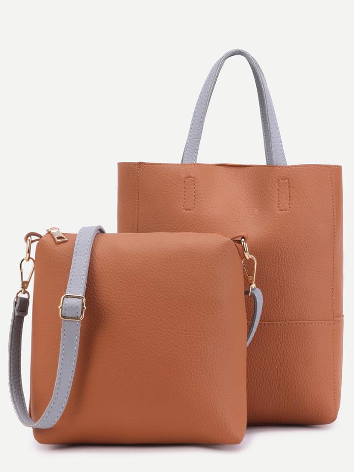 Romwe Yellow Pu Tote Bag With Crossbody Bag