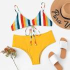 Romwe Plus Mix-and-match Striped Bikini Set
